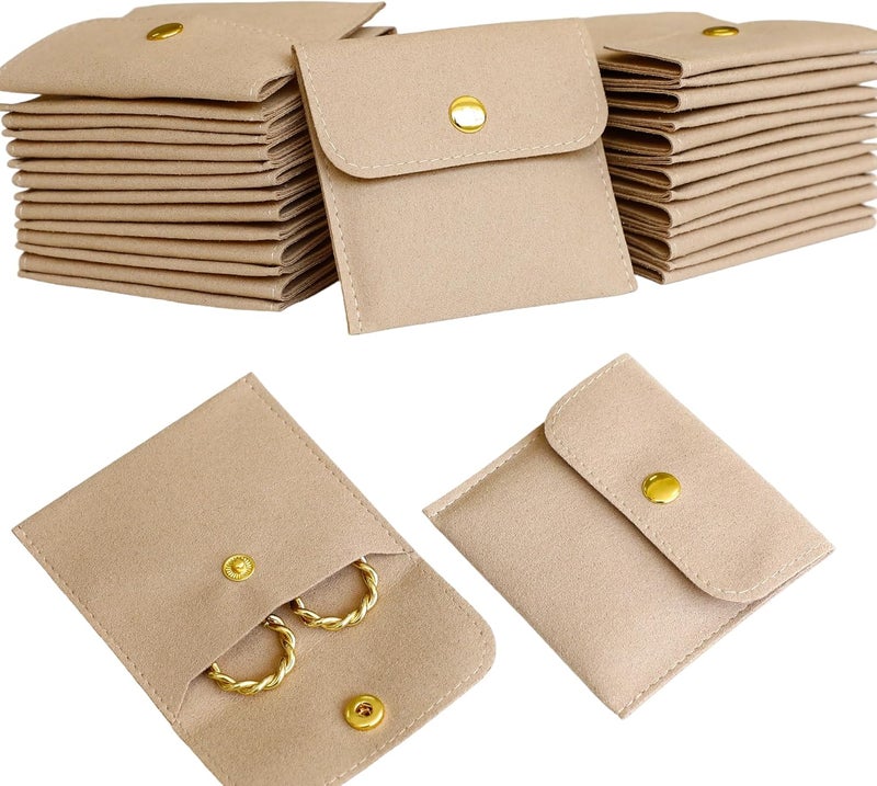 Handmade 40pcs Sand Microfiber Jewelry Pouch Button Bag 8 x 8cm, Jewelry Packaging Bag Luxury Small Favor Bags Jewelry Gift Bags for Earrings Necklaces Bracelet Ring - Image 1